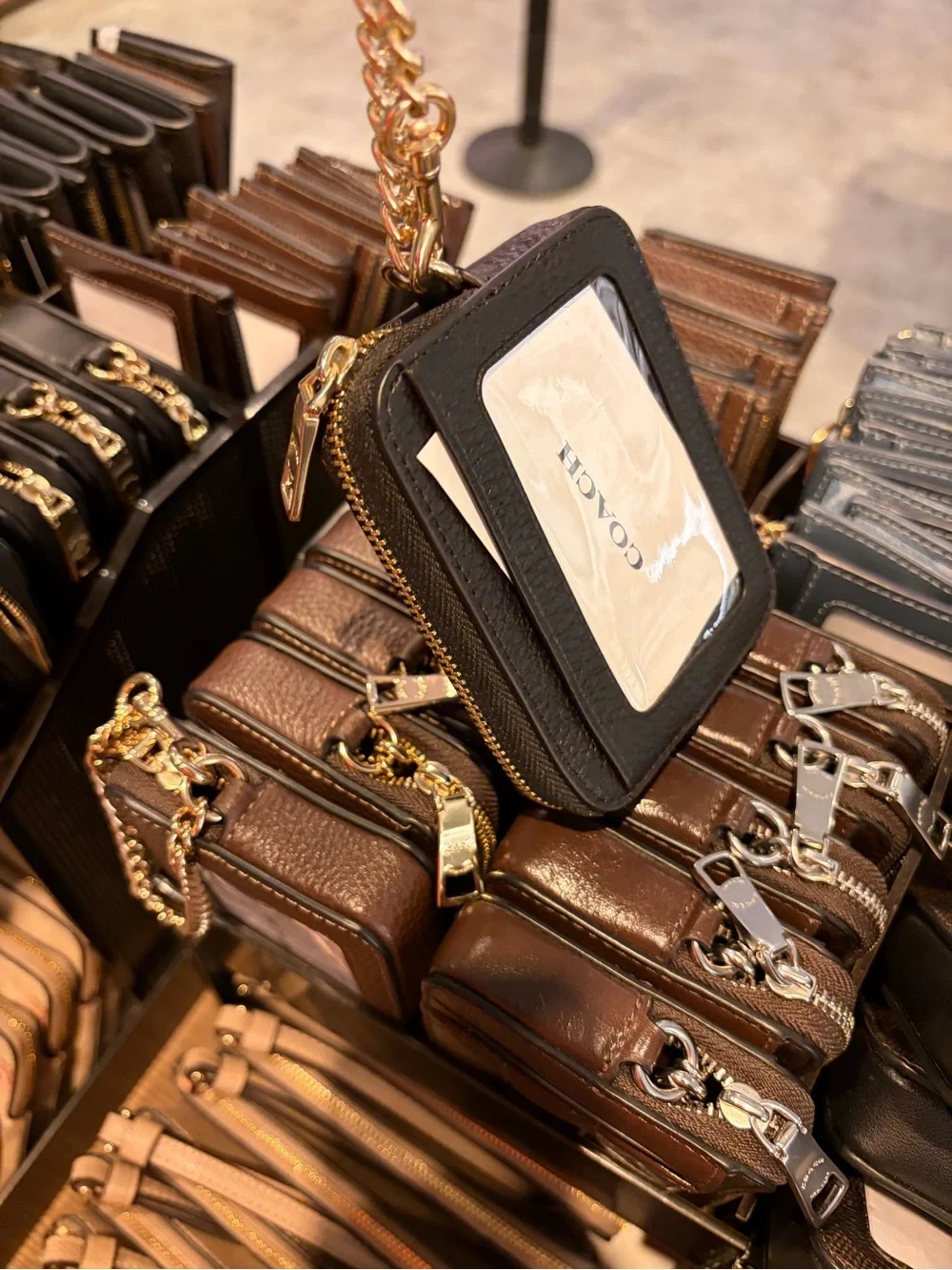 Coach Leather Zip chain card coin Wallets - with chain and card slots new